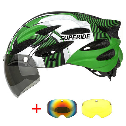 SUPERIDE Ultalight Cycling Helmet with Magnetic Googles & Sun Visor Men Women In-mold Road Bike MTB Bicycle Helmet