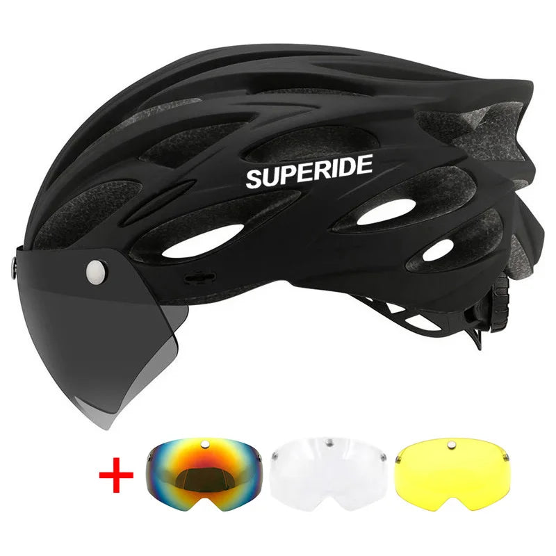 SUPERIDE Ultalight Cycling Helmet with Magnetic Googles & Sun Visor Men Women In-mold Road Bike MTB Bicycle Helmet