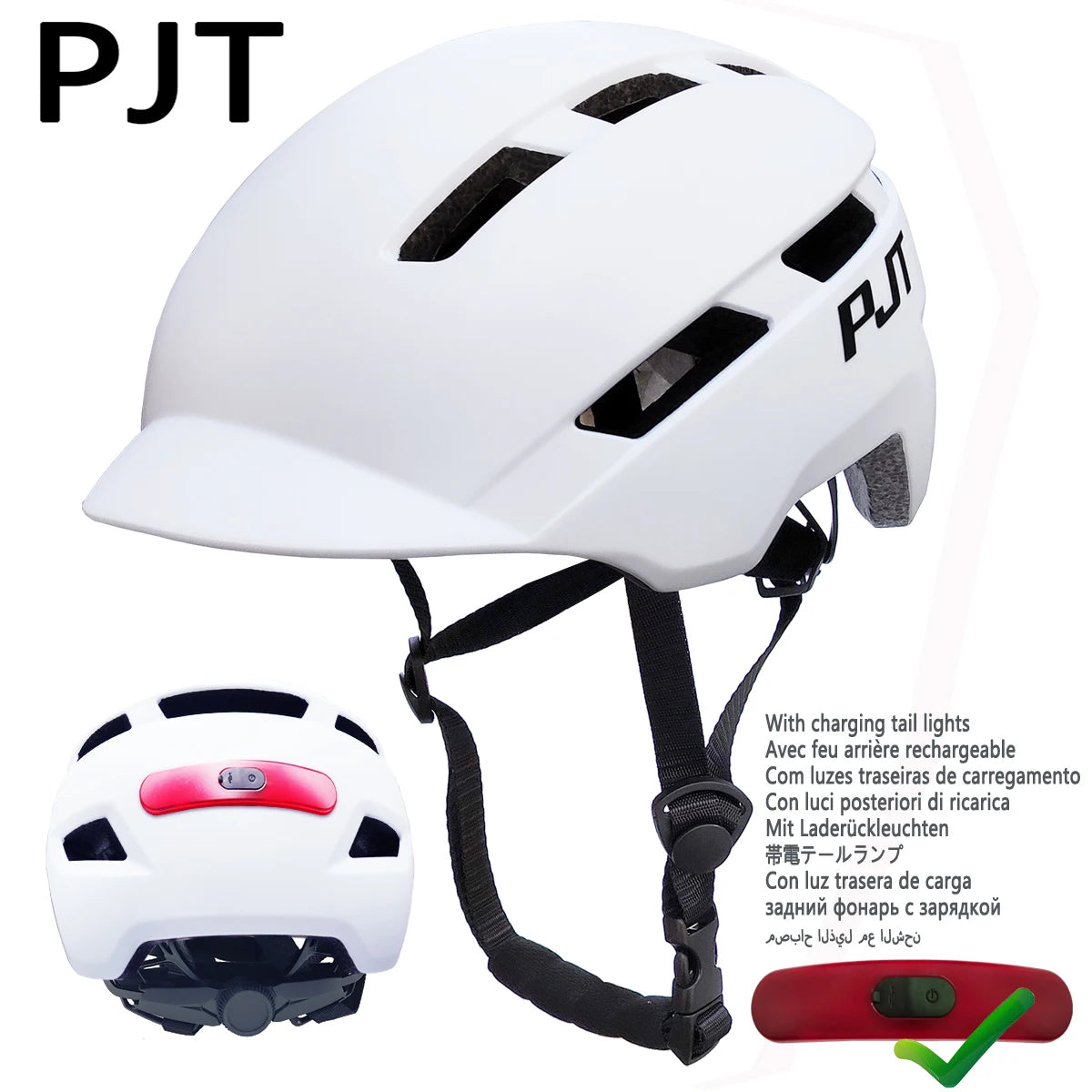PJT New Cycling Helmet In-Mold Mountain Road USB Rechargeable Taillight Bicycle Bike Helmets Sports Safe Hat MTB Cycling Helmet