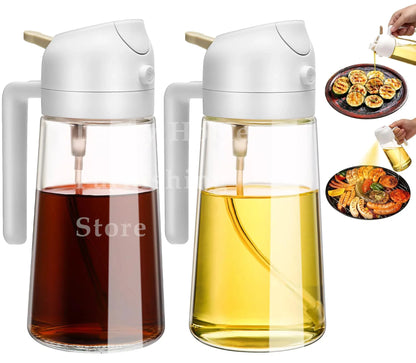 1-2PCS 2in1 Spray Oil Dispenser Oil Jar Cruet BBQ 500ml Plastic Spray Sprayer Bottle Kitchen Baking Roasting Picnic Kitchen Tool