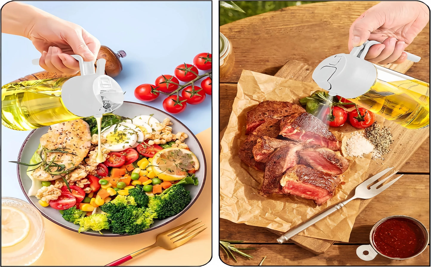 1-2PCS 2in1 Spray Oil Dispenser Oil Jar Cruet BBQ 500ml Plastic Spray Sprayer Bottle Kitchen Baking Roasting Picnic Kitchen Tool