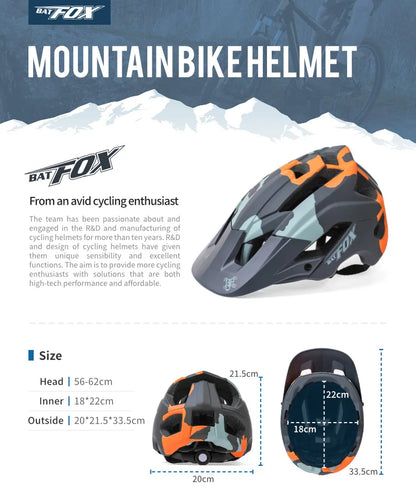 BATFOX Bike Helmet Overall Molded Mountain Road Helmet Ultralight Men Bicycle Cycling Equipment DH AM Casco Ciclismo Bicicleta