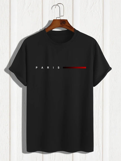 Men's 100% cotton summer loose PARIS Creative Letter Reseller