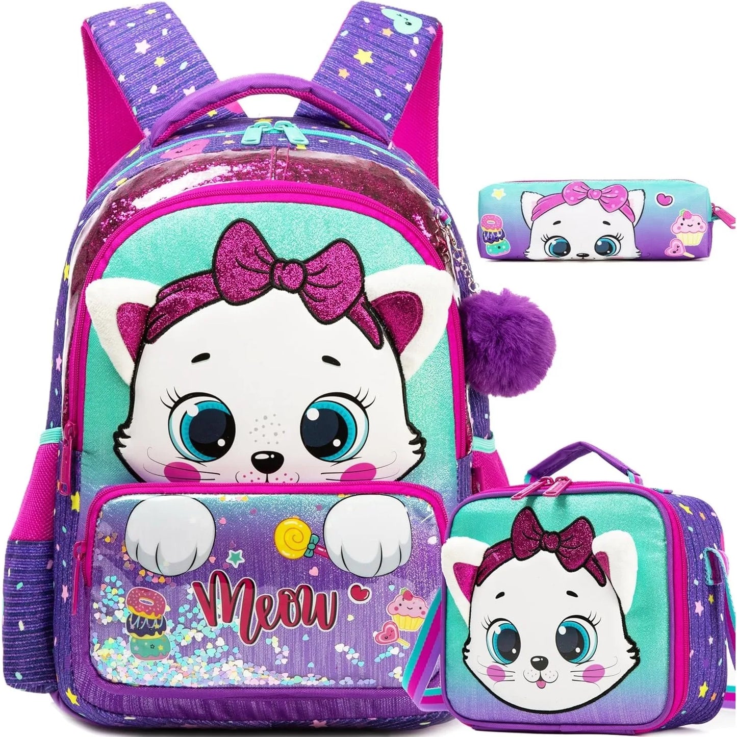 Kids Backpack for Girls Cute School Bag Set with Insulated Lunch Tote Back to School Bookbag Perfect Gift for Elementary Student