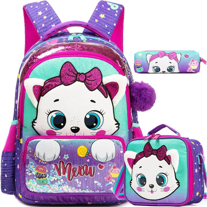 Kids Backpack for Girls Cute School Bag Set with Insulated Lunch Tote Back to School Bookbag Perfect Gift for Elementary Student