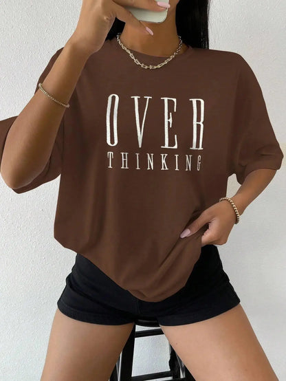 Over Thinking Letter Print Women Cotton Short Reseller