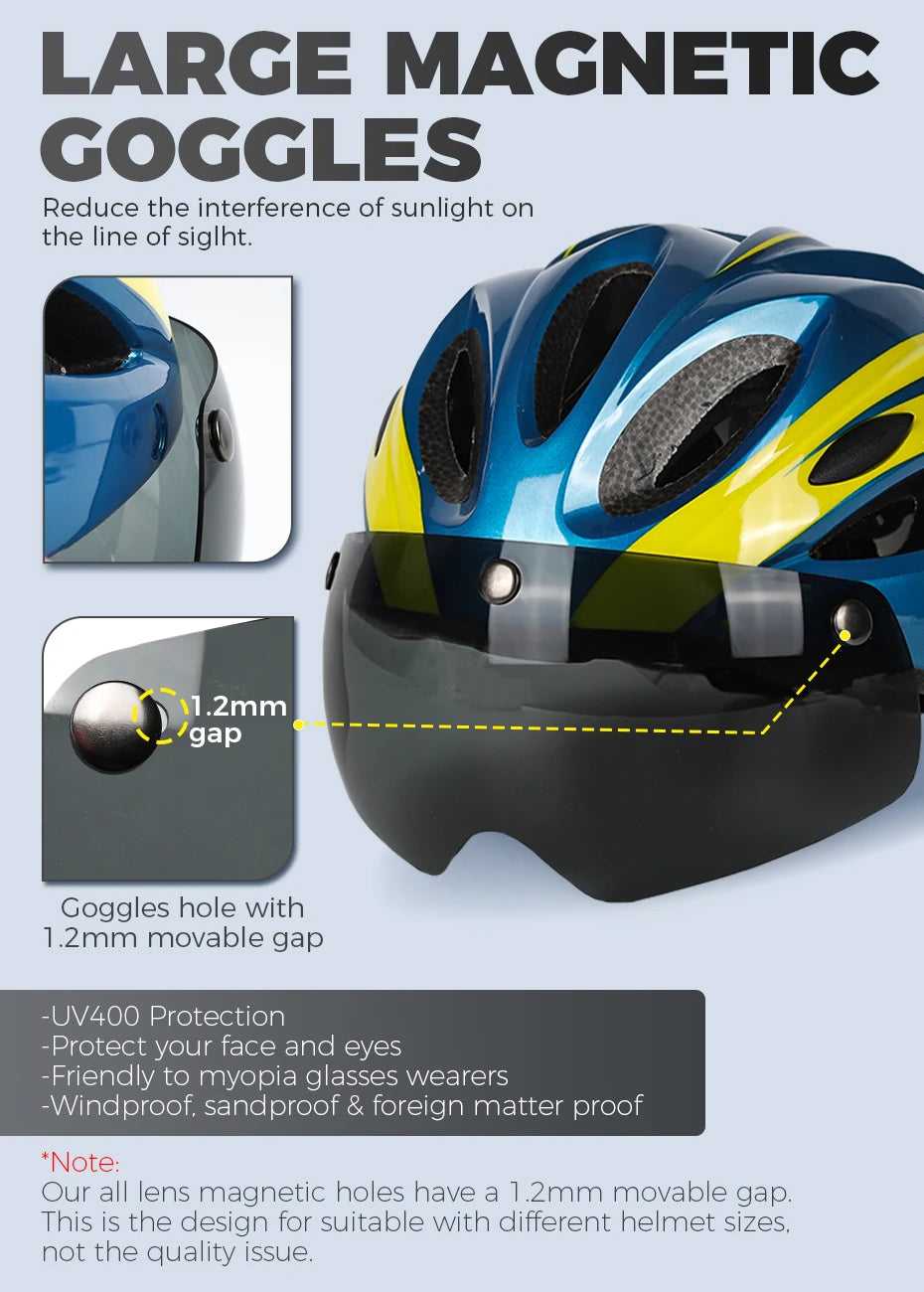 VICTGOAL Bicycle Helmet For Men Taillight Magnetic Goggles UV400 Lens Sun Visor Cycling Helmets MTB Electric Scooter Bike Safety