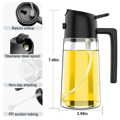 1-2PCS 2in1 Olive Oil Dispenser Bottle 500ml Plastic Oil Sprayer Cooking Oil Spray Tank BBQ Baking Picnic Kitchen Tools for Home