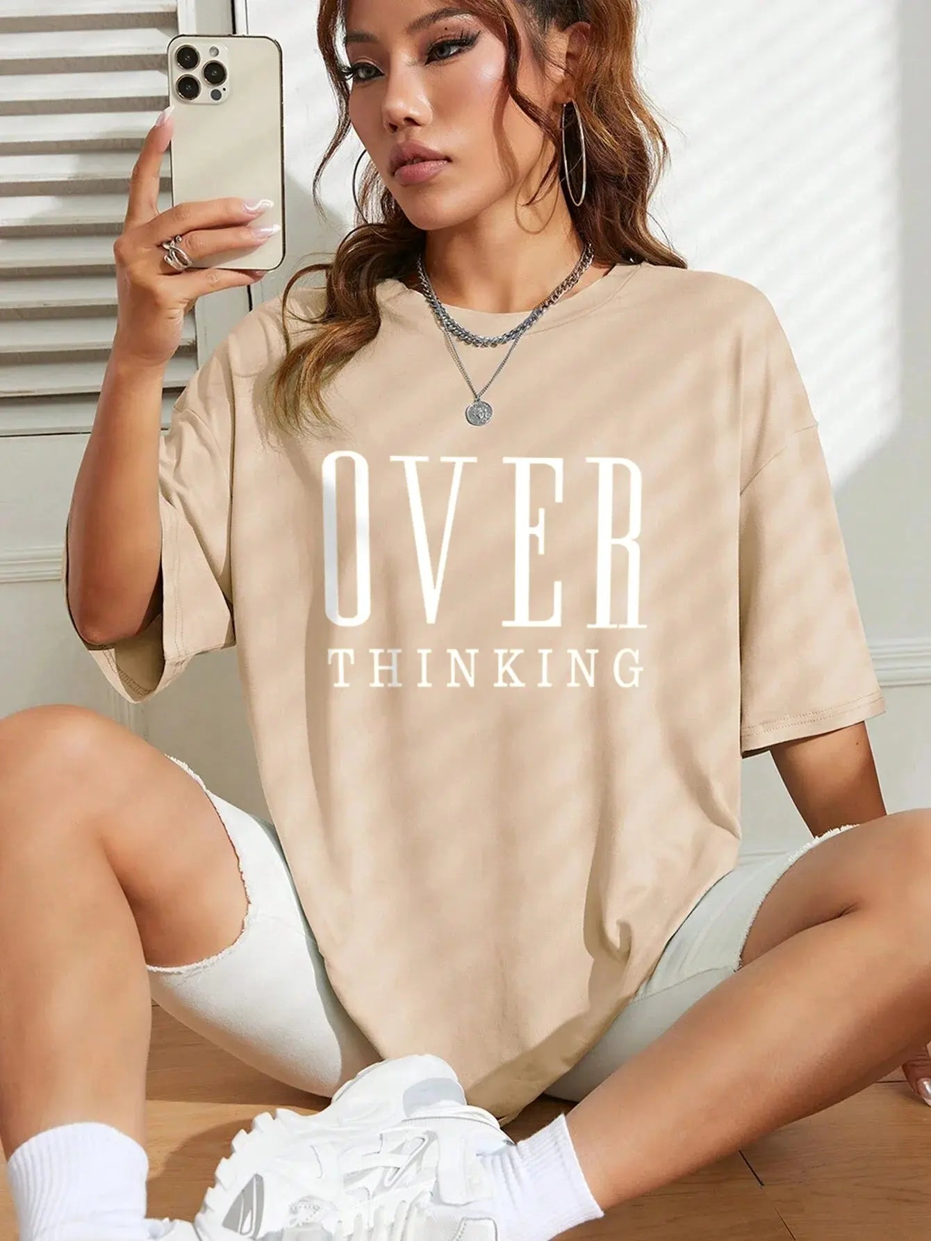 Over Thinking Letter Print Women Cotton Short Reseller