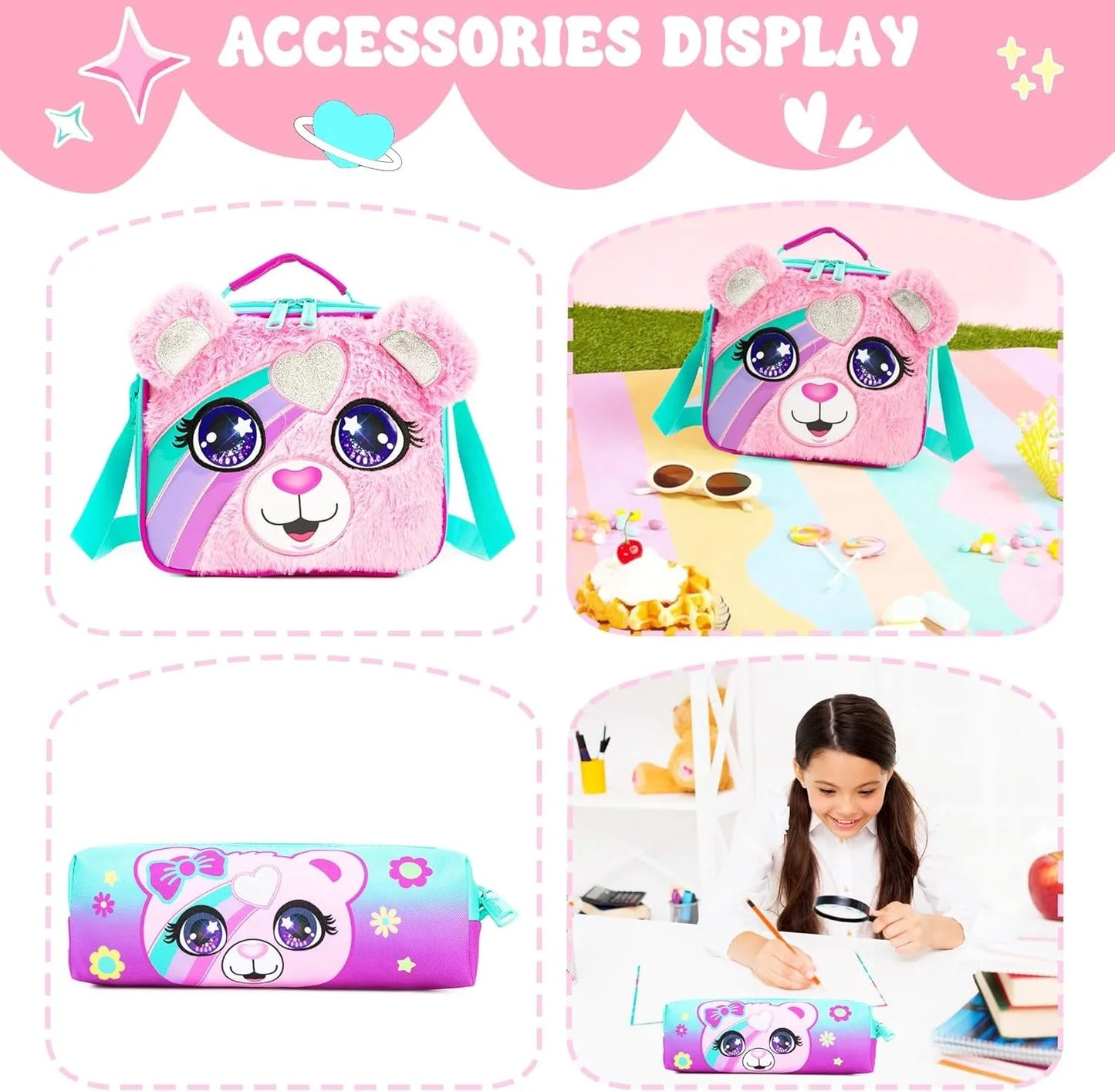 Kids Backpack for Girls Cute School Bag Set with Insulated Lunch Tote Back to School Bookbag Perfect Gift for Elementary Student