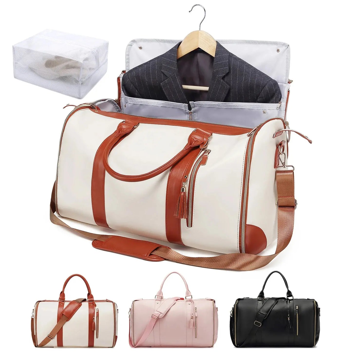 Carry On Garment Bag 55L Large Pu Leather Duffle Bag Waterproof With Shoe Pouch For 2 In 1 Hanging Suitcase Suit Travel Bags Reseller