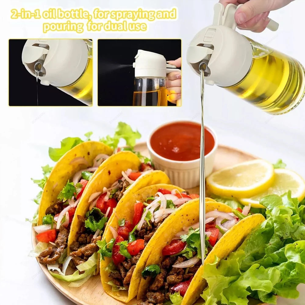 1-4Pcs 2in1 Oil Sprayer Bottle Plastic BBQ Cooking Oil Dispenser Olive Oil Pourers Sprayer Kitchen Baking Mister Vinegar Bottle