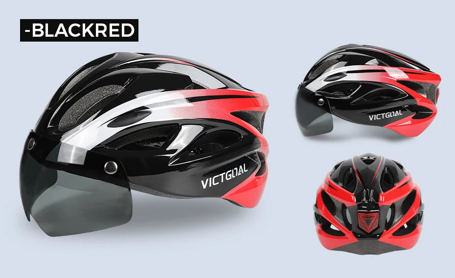 VICTGOAL Bicycle Helmet For Men Taillight Magnetic Goggles UV400 Lens Sun Visor Cycling Helmets MTB Electric Scooter Bike Safety