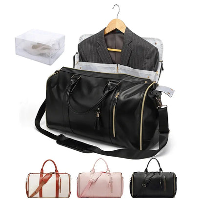 Carry On Garment Bag 55L Large Pu Leather Duffle Bag Waterproof With Shoe Pouch For 2 In 1 Hanging Suitcase Suit Travel Bags Reseller