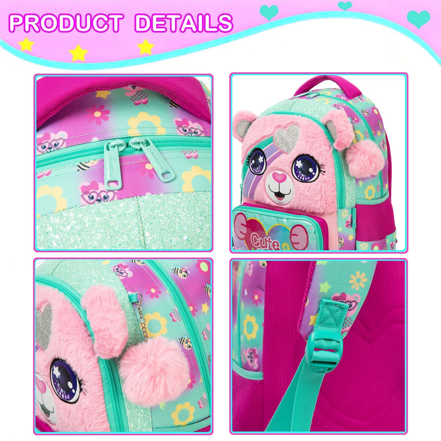 Kids Backpack for Girls Cute School Bag Set with Insulated Lunch Tote Back to School Bookbag Perfect Gift for Elementary Student