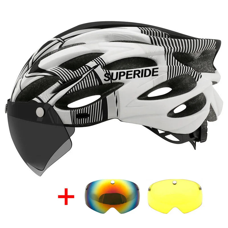 SUPERIDE Ultalight Cycling Helmet with Magnetic Googles & Sun Visor Men Women In-mold Road Bike MTB Bicycle Helmet