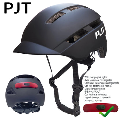 PJT New Cycling Helmet In-Mold Mountain Road USB Rechargeable Taillight Bicycle Bike Helmets Sports Safe Hat MTB Cycling Helmet