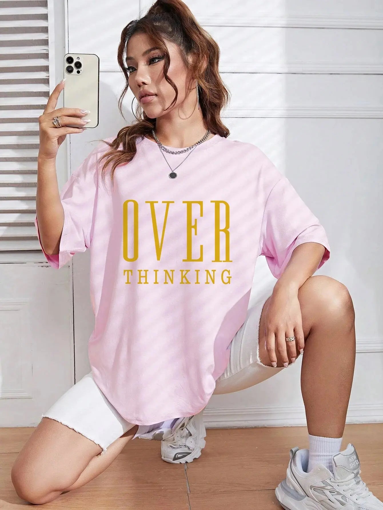 Over Thinking Letter Print Women Cotton Short Reseller