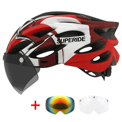 SUPERIDE Ultalight Cycling Helmet with Magnetic Googles & Sun Visor Men Women In-mold Road Bike MTB Bicycle Helmet