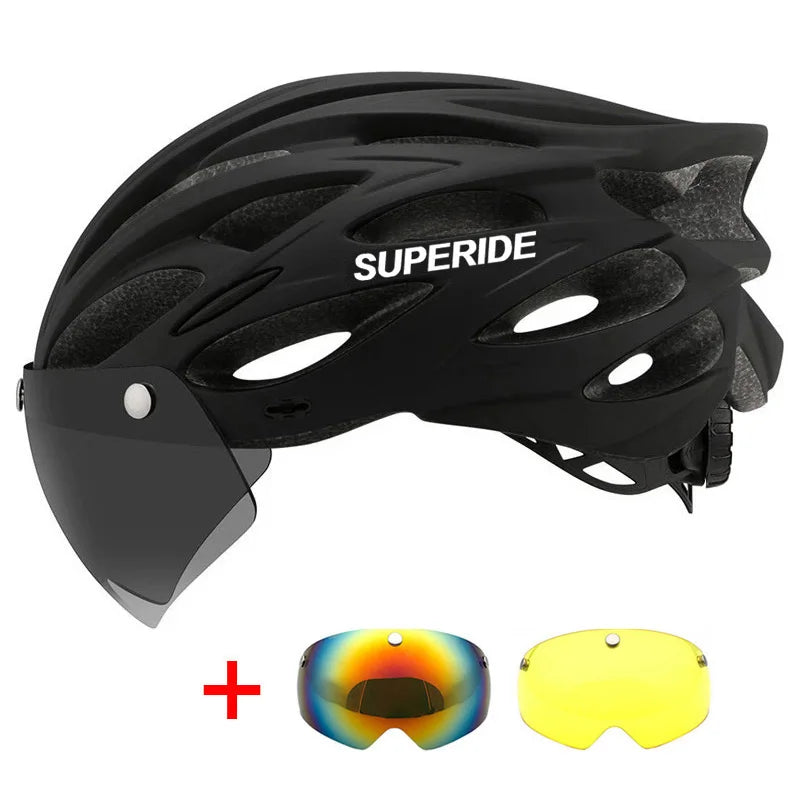 SUPERIDE Ultalight Cycling Helmet with Magnetic Googles & Sun Visor Men Women In-mold Road Bike MTB Bicycle Helmet