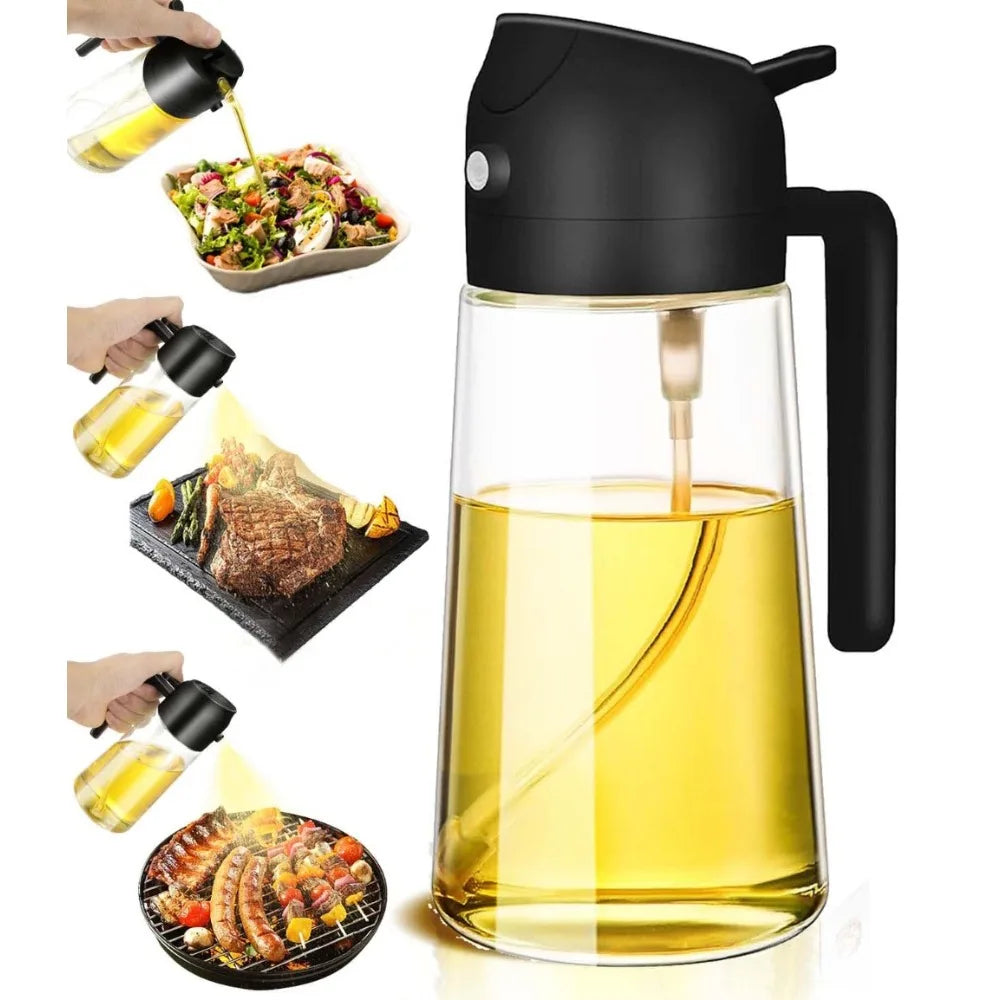 1-2PCS 2in1 Spray Oil Dispenser Oil Jar Cruet BBQ 500ml Plastic Spray Sprayer Bottle Kitchen Baking Roasting Picnic Kitchen Tool