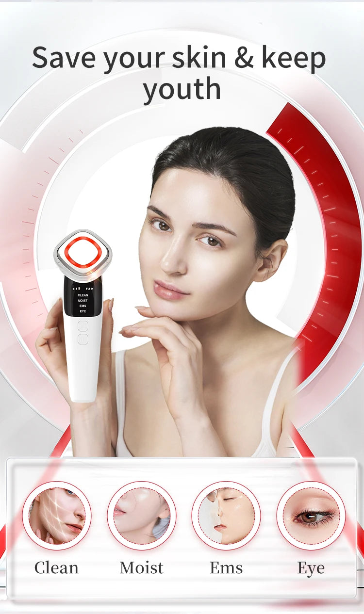 4 in 1 Microcurrent Facial Massager Vibration Anti Aging Face Eye and Neck Skin Care Tool EMS Face Toning Face Lifting Device