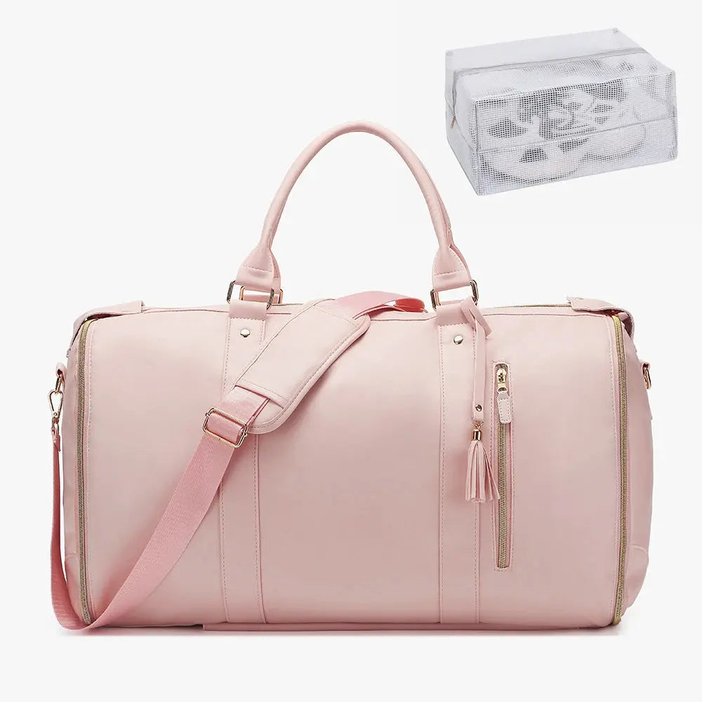Carry On Garment Bag 55L Large Pu Leather Duffle Bag Waterproof With Shoe Pouch For 2 In 1 Hanging Suitcase Suit Travel Bags Reseller