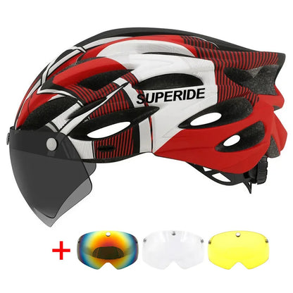 SUPERIDE Ultalight Cycling Helmet with Magnetic Googles & Sun Visor Men Women In-mold Road Bike MTB Bicycle Helmet
