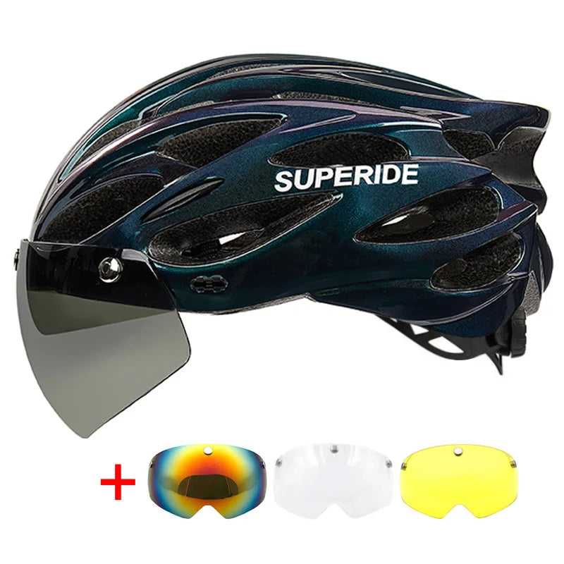 SUPERIDE Ultalight Cycling Helmet with Magnetic Googles & Sun Visor Men Women In-mold Road Bike MTB Bicycle Helmet