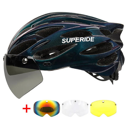 SUPERIDE Ultalight Cycling Helmet with Magnetic Googles & Sun Visor Men Women In-mold Road Bike MTB Bicycle Helmet
