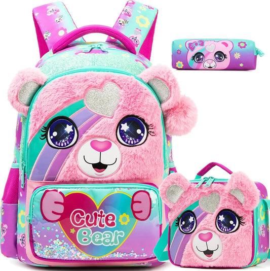 Kids Backpack for Girls Cute School Bag Set with Insulated Lunch Tote Back to School Bookbag Perfect Gift for Elementary Student