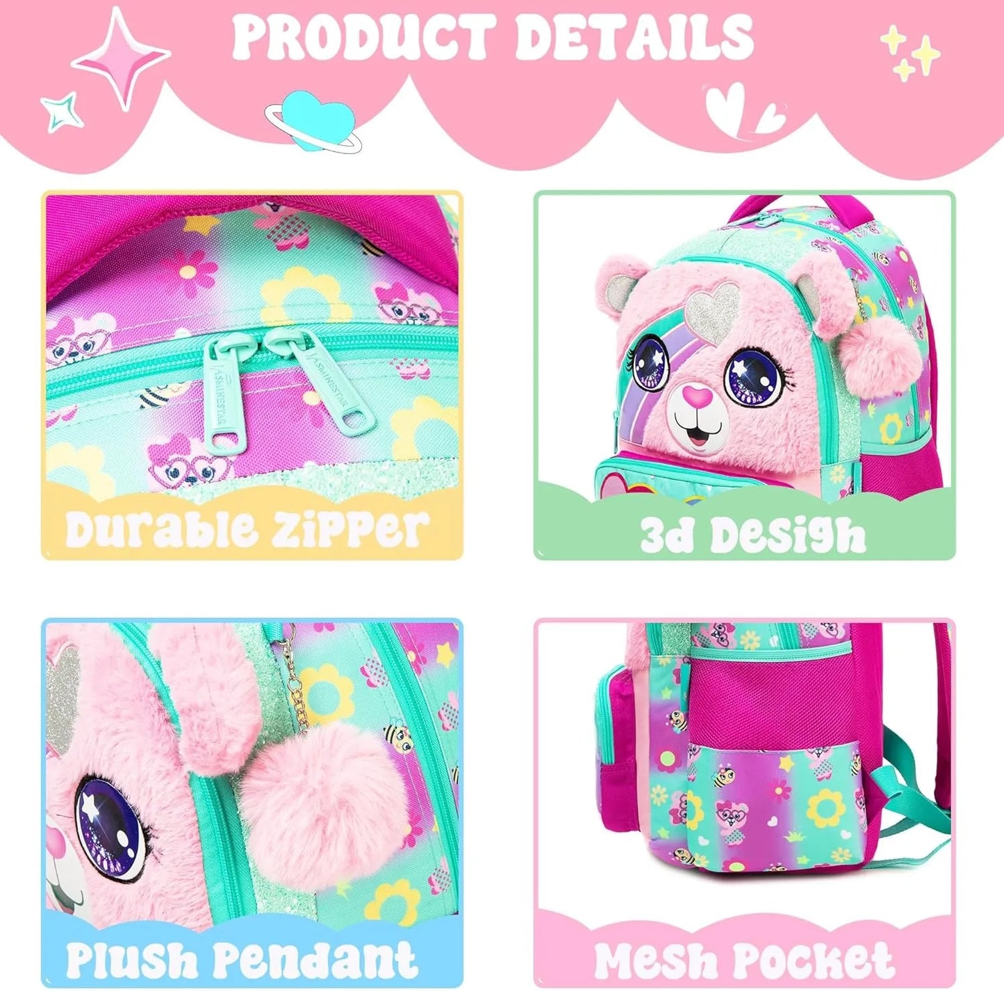 Kids Backpack for Girls Cute School Bag Set with Insulated Lunch Tote Back to School Bookbag Perfect Gift for Elementary Student