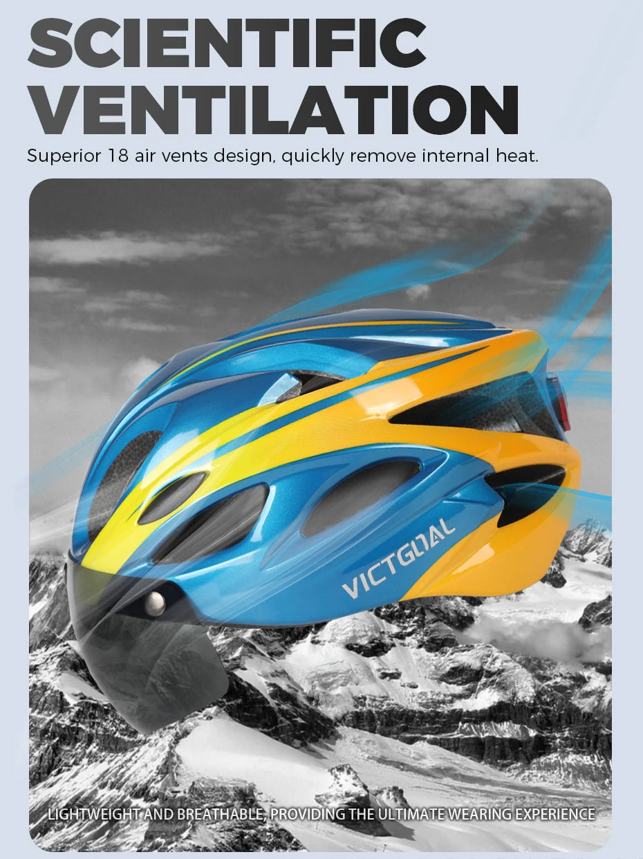 VICTGOAL Bicycle Helmet For Men Taillight Magnetic Goggles UV400 Lens Sun Visor Cycling Helmets MTB Electric Scooter Bike Safety
