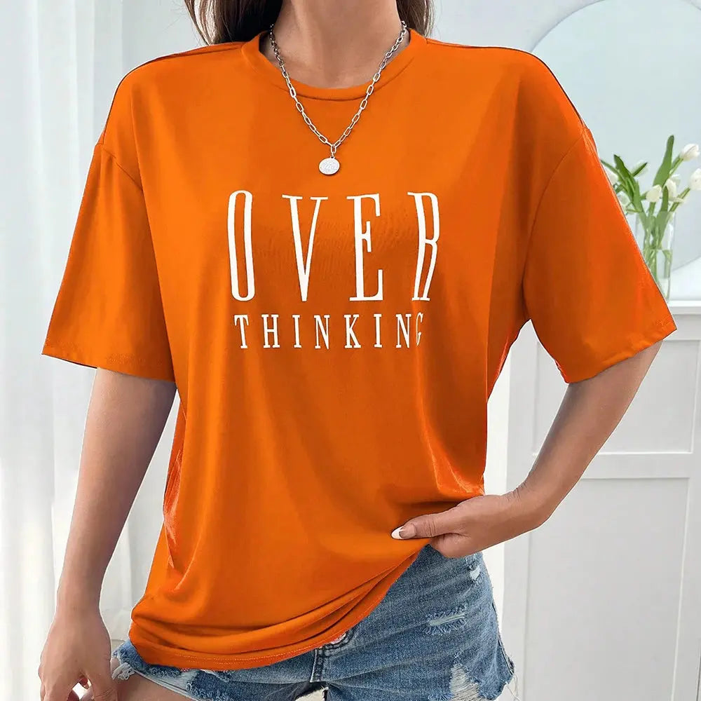 Over Thinking Letter Print Women Cotton Short Reseller