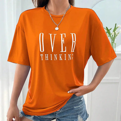 Over Thinking Letter Print Women Cotton Short Reseller
