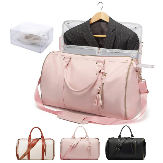 Carry On Garment Bag 55L Large Pu Leather Duffle Bag Waterproof With Shoe Pouch For 2 In 1 Hanging Suitcase Suit Travel Bags Reseller