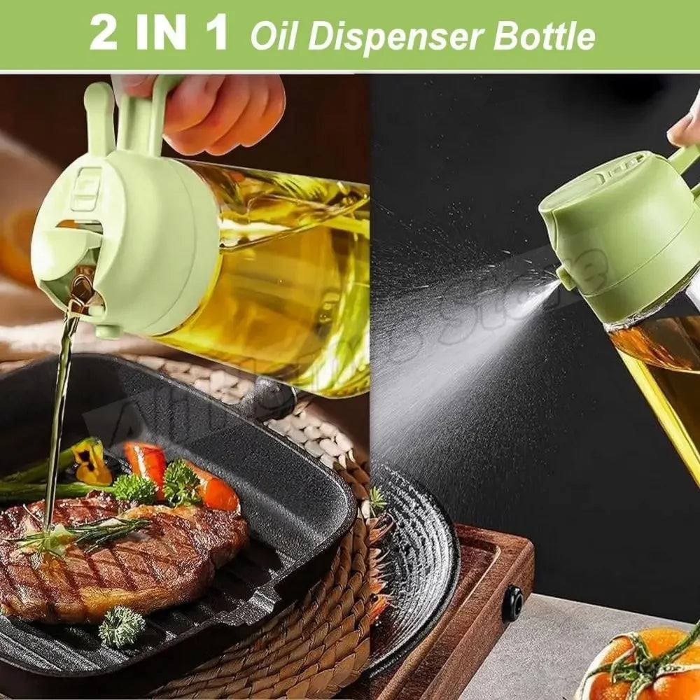1-2PCS 2in1 Spray Oil Dispenser Oil Jar Cruet BBQ 500ml Plastic Spray Sprayer Bottle Kitchen Baking Roasting Picnic Kitchen Tool