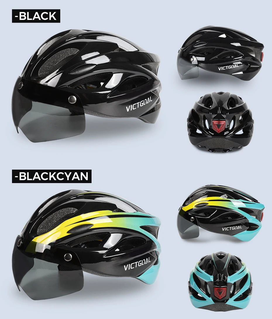 VICTGOAL Bicycle Helmet For Men Taillight Magnetic Goggles UV400 Lens Sun Visor Cycling Helmets MTB Electric Scooter Bike Safety