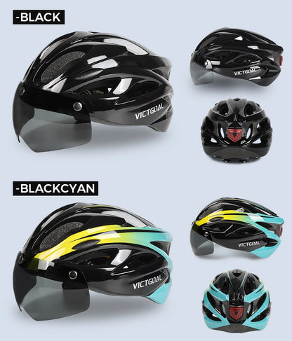 VICTGOAL Bicycle Helmet For Men Taillight Magnetic Goggles UV400 Lens Sun Visor Cycling Helmets MTB Electric Scooter Bike Safety