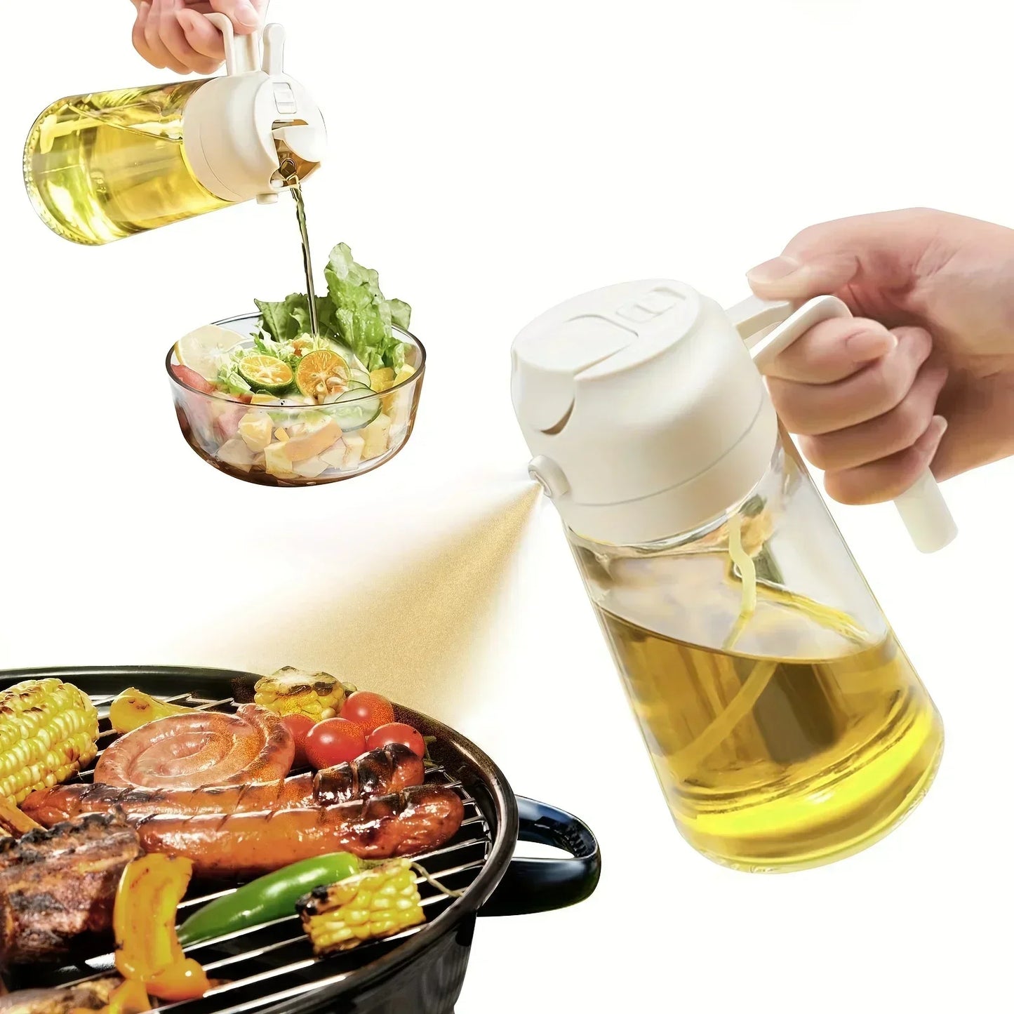 Spray for Olive Oil Dispenser Plastic 2 in 1 Oil Spray&Pour Oil Mister Bottle Cooking BBQ Baking  AirFryer 500ML for Oil Bottles