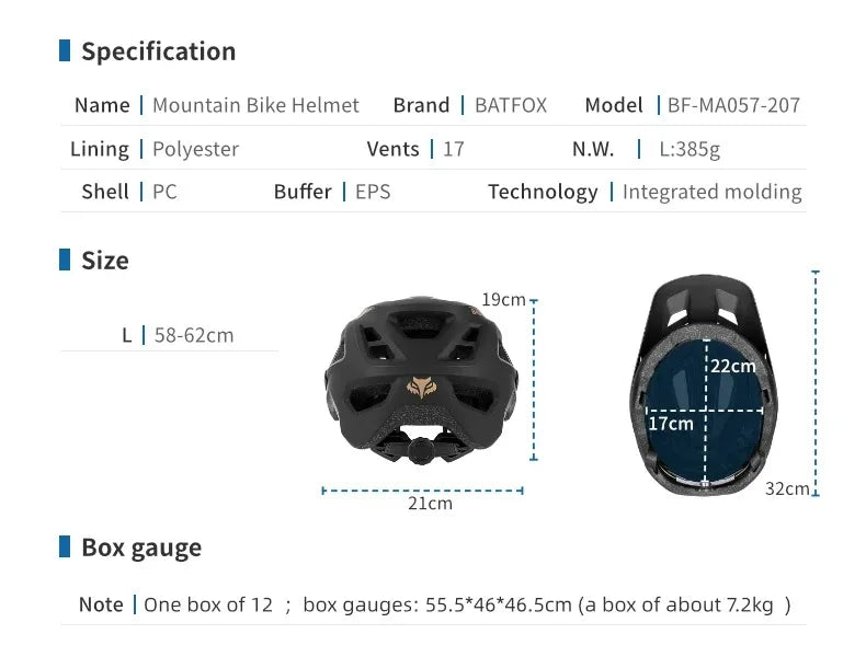 BATFOX Bike Helmet Overall Molded Mountain Road Helmet Ultralight Men Bicycle Cycling Equipment DH AM Casco Ciclismo Bicicleta