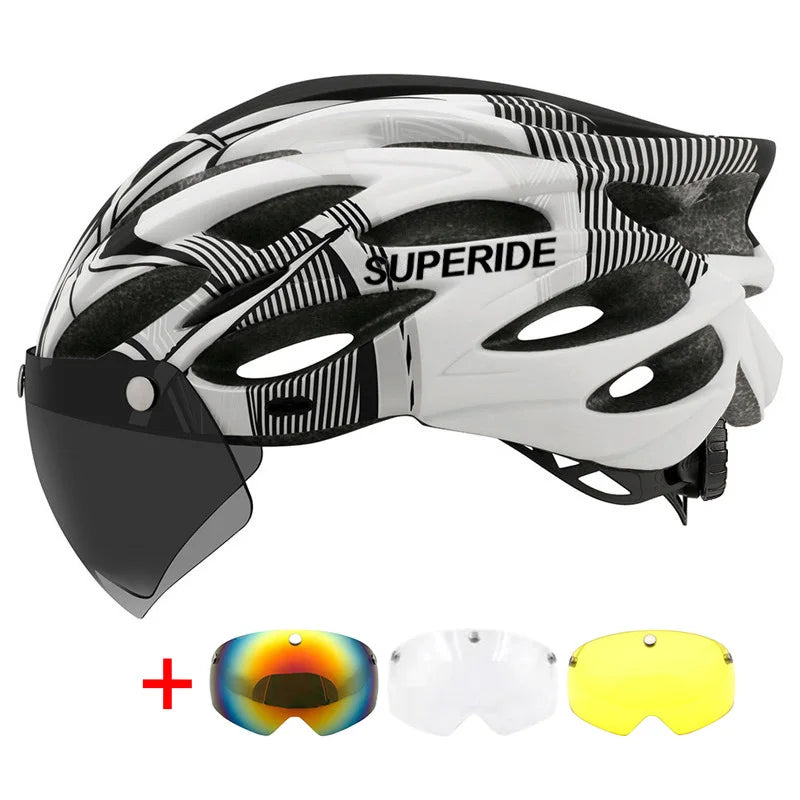 SUPERIDE Ultalight Cycling Helmet with Magnetic Googles & Sun Visor Men Women In-mold Road Bike MTB Bicycle Helmet