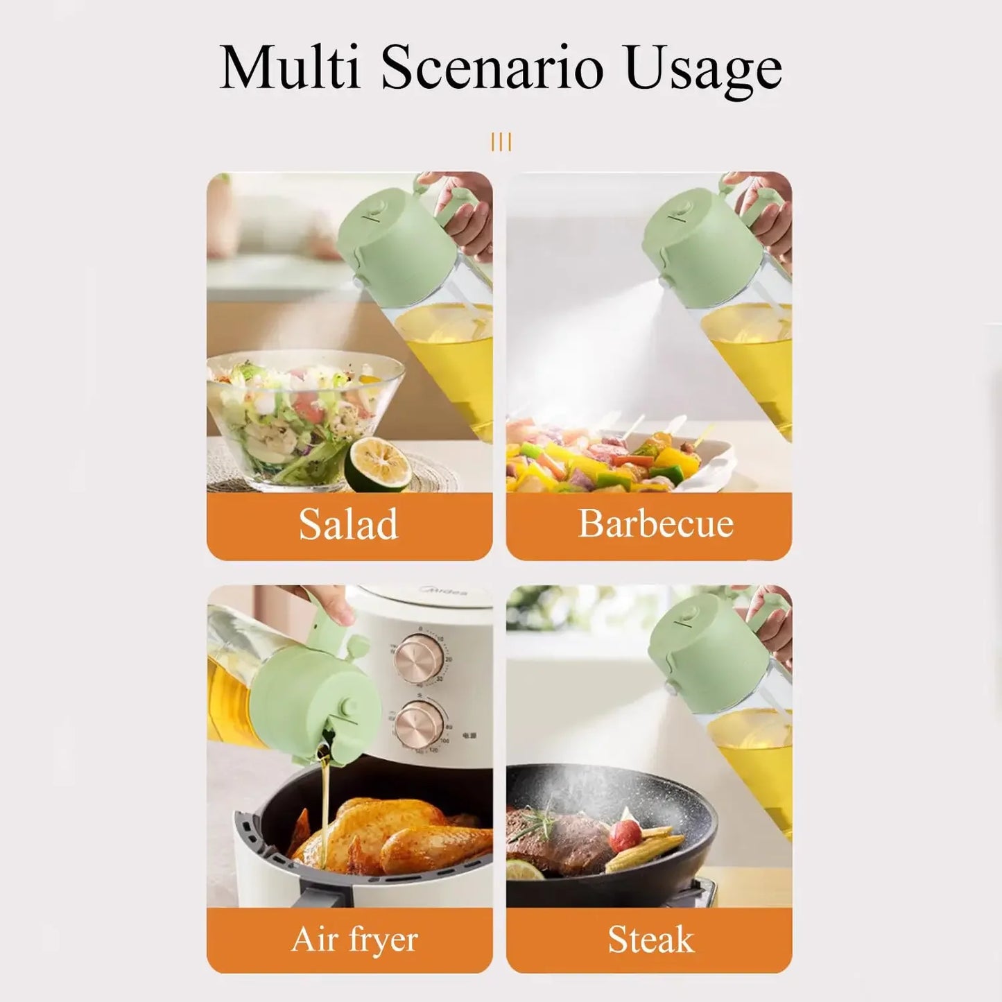 1-2PCS 2in1 Spray Oil Dispenser Oil Jar Cruet BBQ 500ml Plastic Spray Sprayer Bottle Kitchen Baking Roasting Picnic Kitchen Tool