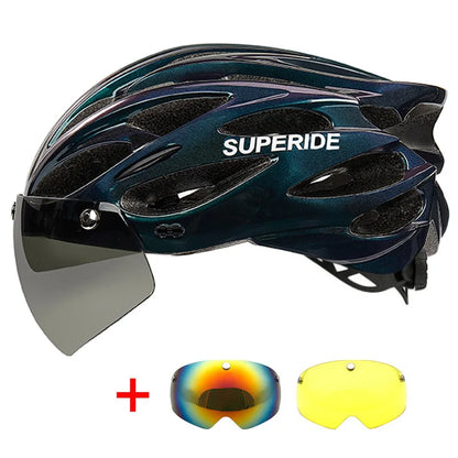 SUPERIDE Ultalight Cycling Helmet with Magnetic Googles & Sun Visor Men Women In-mold Road Bike MTB Bicycle Helmet