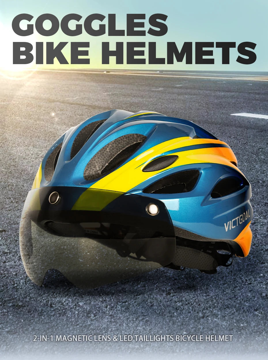 VICTGOAL Bicycle Helmet For Men Taillight Magnetic Goggles UV400 Lens Sun Visor Cycling Helmets MTB Electric Scooter Bike Safety