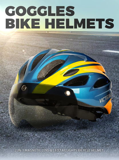 VICTGOAL Bicycle Helmet For Men Taillight Magnetic Goggles UV400 Lens Sun Visor Cycling Helmets MTB Electric Scooter Bike Safety