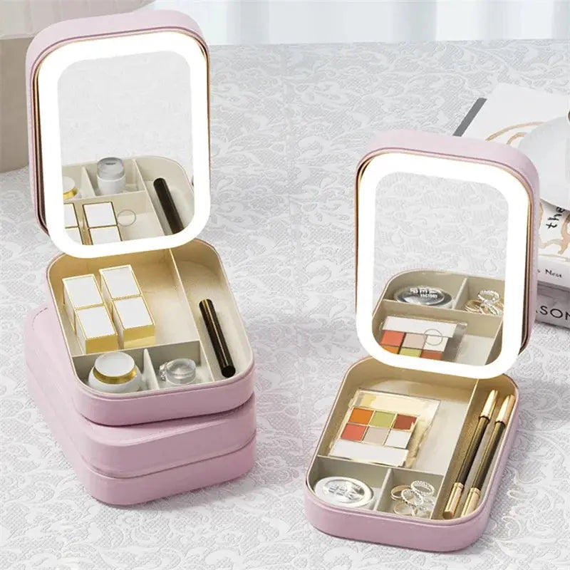 LED Mirror Makeup Storage Box Portable Travel Reseller