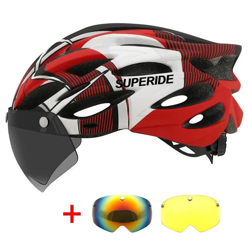 SUPERIDE Ultalight Cycling Helmet with Magnetic Googles & Sun Visor Men Women In-mold Road Bike MTB Bicycle Helmet