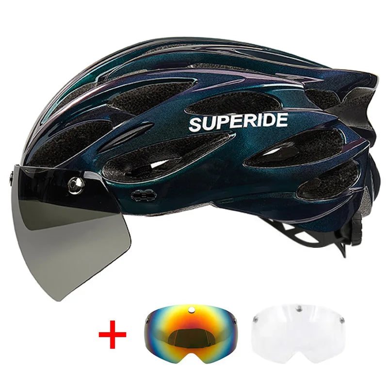SUPERIDE Ultalight Cycling Helmet with Magnetic Googles & Sun Visor Men Women In-mold Road Bike MTB Bicycle Helmet