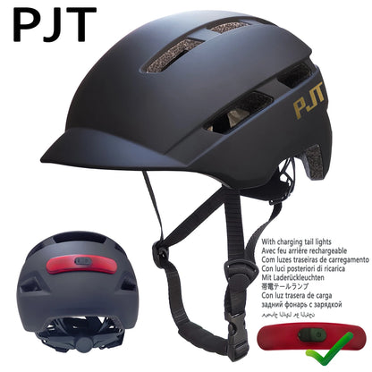 PJT New Cycling Helmet In-Mold Mountain Road USB Rechargeable Taillight Bicycle Bike Helmets Sports Safe Hat MTB Cycling Helmet